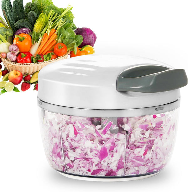 Manual Food Processor Vegetable Chopper, 2.3 Cup Mini Hand Pull String Onion Chopper, Garlic Mincer, White