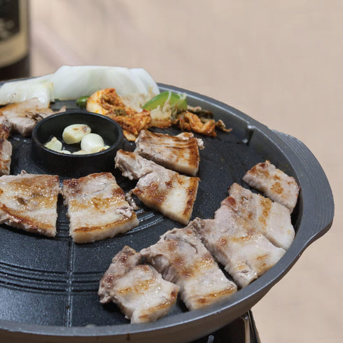 Korean Traditional BBQ Grill Pan, Stovetop Nonstick Indoor/Outdoor Smokeless Cast Aluminum Grill