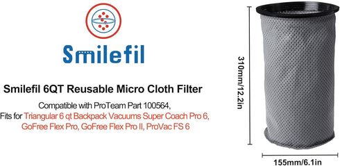 Smilefil Round Reusable Micro Cloth Filter Bags, 10QT Vacuum Bags Compatible with ProTeam Vacuums