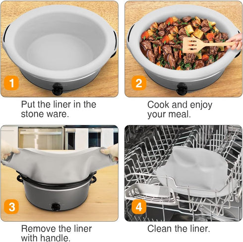 ChefAid Slow Cooker Liners, 100% Silicone Reusable Insert for 6-8 Quart Oval or Round Slow Cookers, Food Safe