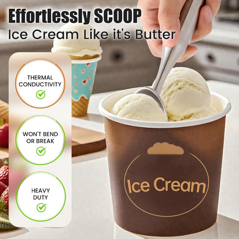 CUNSENR Stainless Steel Ice Cream Scoop - Heavy Duty Ice Cream Scooper with Ergonomic Handle - One-Piece Metal Ice