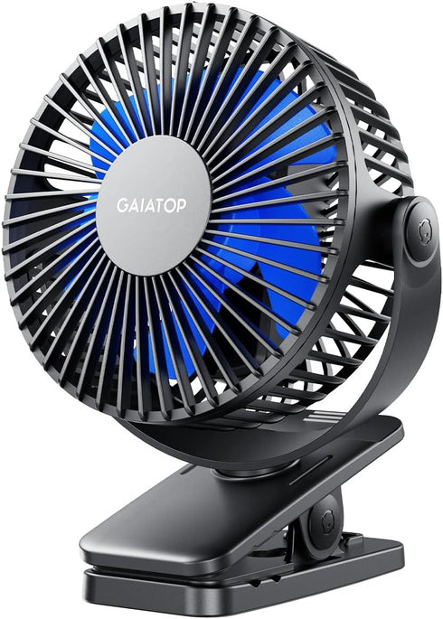Gaiatop Portable Clip on Fan, Battery Operated Small USB Desk Fan, 3 Speed Quiet Rechargeable Mini Cooling Fan