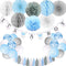 It’s A Boy Baby Shower Decorations with Banner, Paper Fan, Tissue Pompoms, Balloons, Blue and Grey
