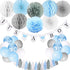 It’s A Boy Baby Shower Decorations with Banner, Paper Fan, Tissue Pompoms, Balloons, Blue and Grey