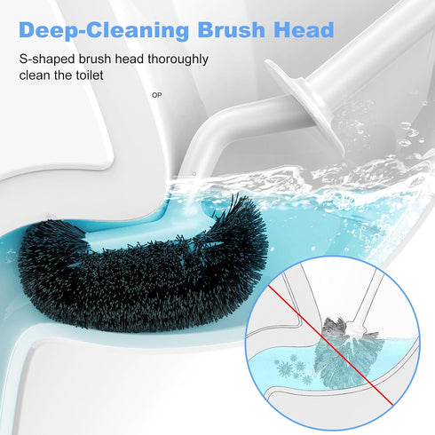 Set: 3 Pack HAMITOR Toilet Bowl Brush Holder Curved Design with Holder for Deep Cleaning Under Rim - Compact Hidden
