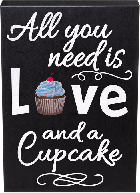 JennyGems All You Need is Love and a Cupcake Wooden Sign - Bakery Signage and Decor Gift for Cupcake Lovers, Made in USA