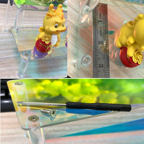 3 Makeup(15.75" 7.28" 5.91") MY MIRONEY Tier Acrylic Riser Display Shelf Iridescent Display Stand Figurines Decoration
