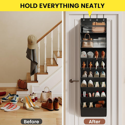16-20 Closet Mefirt Pairs Over the Door Shoe Organizer, Clear Pockets Shoe Rack for Door, Hanging Shoe Rack for Boots