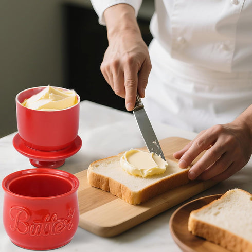ISTOOLL Butter Crock with Improved Lid Porcelain French Butter Dish Keeper, Butter Dish Keeper for Spreadable Butter