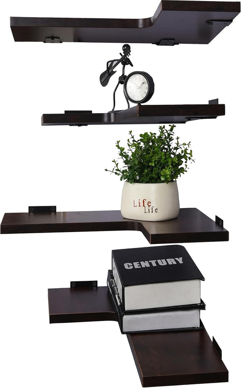 YYWUOJJ Set 4 Corner Shelf Wall Mounted, Corner Floating Shelves for Wall, of Dark Brown