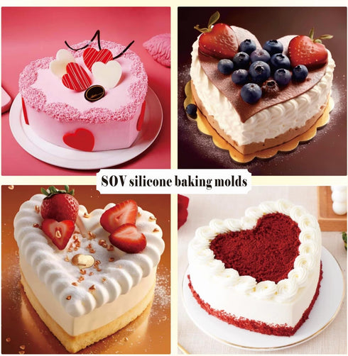 2 Packs Silicone Heart Shaped Cake Pans, 10 Inch Non-stick Cake Molds for Baking Cakes and Chocolate