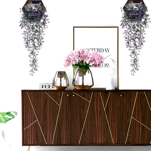 Artificial Flowers Vine, Plastic Hanging Ivy Plants, Fake Vines Grass Garland for Home Garden Decoration - Purple