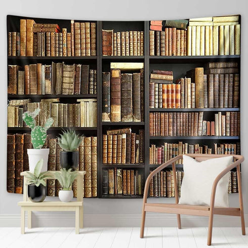 Boziqr 71X60 Inches Vintage Bookshelf Tapestry Wall Hanging Retro Library Hippie Wall Tapestries For Bedroom Living