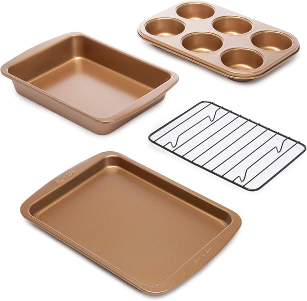 Ecolution Non-Stick Toaster Oven Bakeware Set, 4-Piece Carbon Steel, Easy to Clean