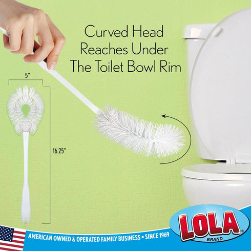 4 Pack, LOLA Toilet Bowl Brush w/Curved Head, Coated Wire, Durable Poly Bristles, Reaches Under Toilet Bowl Rim