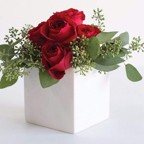 WGV Ceramic Cube Vase, Width 4" Height 4", Elegant Modern Block Square Floral Planter for Home Office Decor