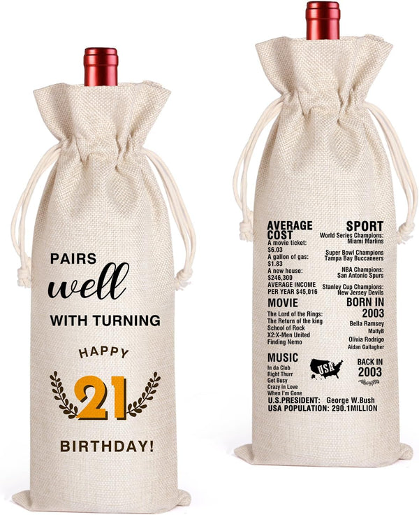 LANBAIHE 21st Birthday Gifts for Her, 21st Birthday Gift for Women Men, 21 Years Old Birthday Gifts Wine Bag, 21st