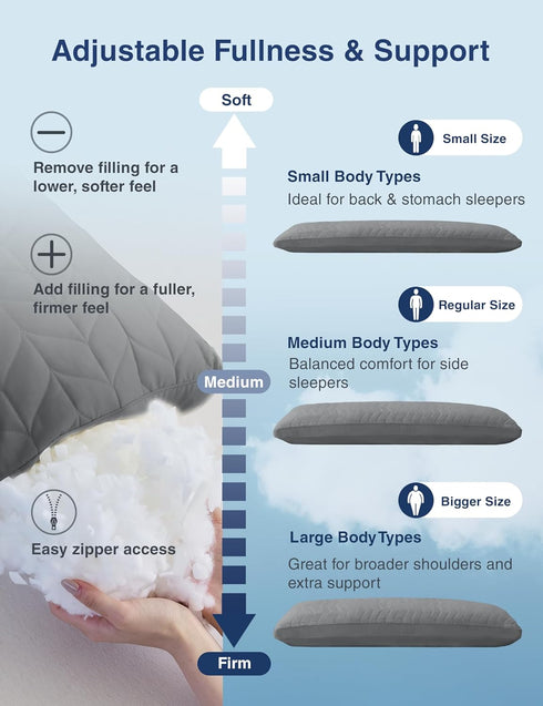 20 54 Inch, ZonLi Long Body Pillow for Adults, Firm Body Pillow with Adjustable Shredded Memory Foam, Soft Support