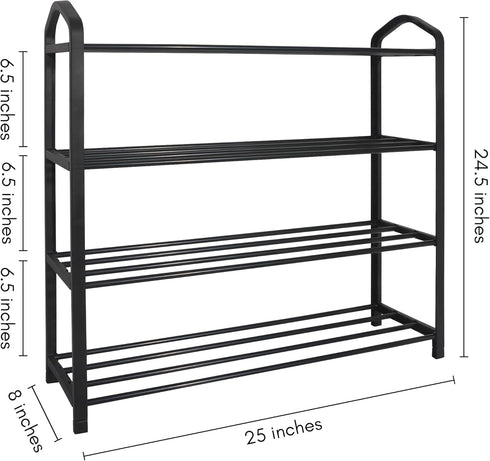 4 Closet, Americanflat Shoe Organizer - Tier Shoe Rack Storage Shelf with Reinforced Frame and Metal Tubes - Black Shoe