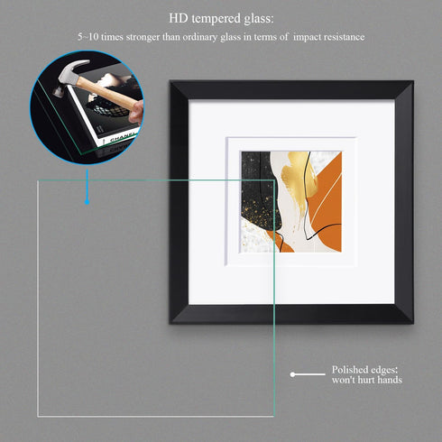 8x8 Picture Frame, Black Pine Wood with Mats for 5x5 or 4x4 Pictures, Square Photo Frames for Home Office Decor