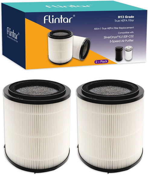 Flintar H13 True HEPA Replacement Filter, 2-Pack for SilverOnyx 5-Speed Air Purifier KJ150F-C02, Large Room 500 sq ft