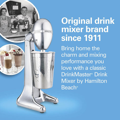 Hamilton Beach DrinkMaster Electric Drink Mixer, Retro Milkshake Maker, 28 oz, Classic Chrome