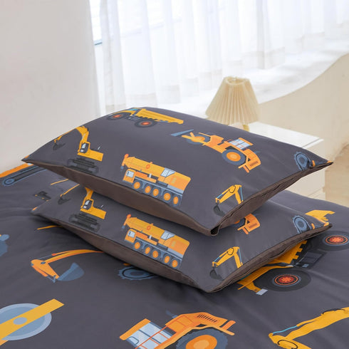 Set Set 3 Set Set 2 ZRNBAST Construction Kids Bedding for Boys Full Size Trucks Dark Grey Comforter Teens Pieces