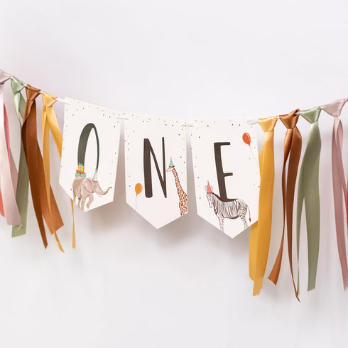 VANGNING 1st Jungle Safari Wild One High chair Banner - HighChair ONE Banner Animals Party,First Birthday Baby Boy