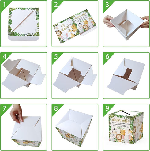 50 8" Diaper Raffle Tickets & Advice Cards For Baby Shower - Tickets, Jungle Animal Baby Shower Collection Box, Party