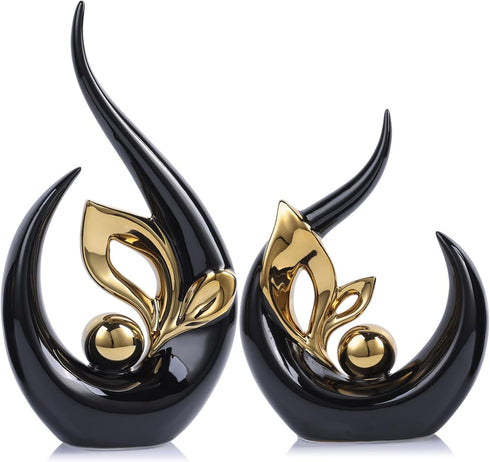 9.4" H Black Gold Abstract Sculptures Home Decor, Ceramic Art Statue Cool