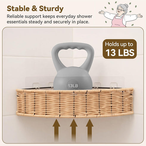 2 Pack GRANNY SAYS Wicker Corner Shower Caddy Hanging, Shower Shelf for Inside Showers, Adhesive Shelves for Bathroom