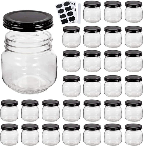 QAPPDA Mason Jars - 8 oz Glass Jars with Lids for Canning, Wide Mouth Spice Jars with Black Lids, Set of 30