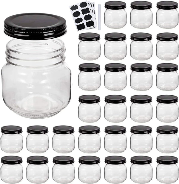 QAPPDA Mason Jars - 8 oz Glass Jars with Lids for Canning, Wide Mouth Spice Jars with Black Lids, Set of 30