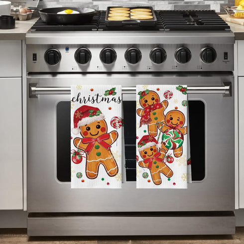 12x24 Inch Set 2 Artoid Mode Gingerbread Candy Christmas Bar Kitchen Towels, Quick Dry Microfiber Cloth Dish Towels