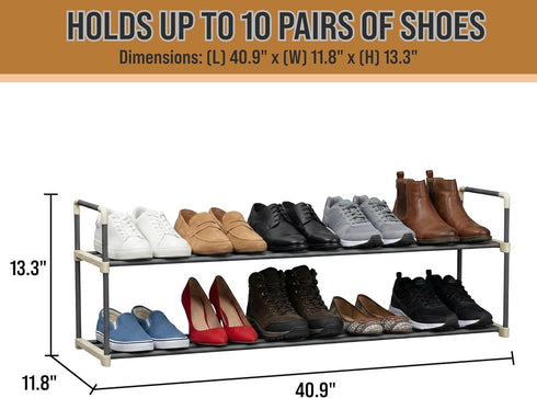 2-Tier Closet, 10 Shoe Rack - Shoe Organizer for Bathroom, Entryway - Shelf Holds Pairs Sneakers, Heels, Boots by