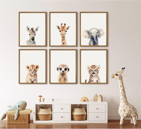 Joocrise Set 6 8x10 Inch Safari Nursery Wall Art Decor of Baby Animal Wall Art Kids Canvas Wall Art Safari Nursery