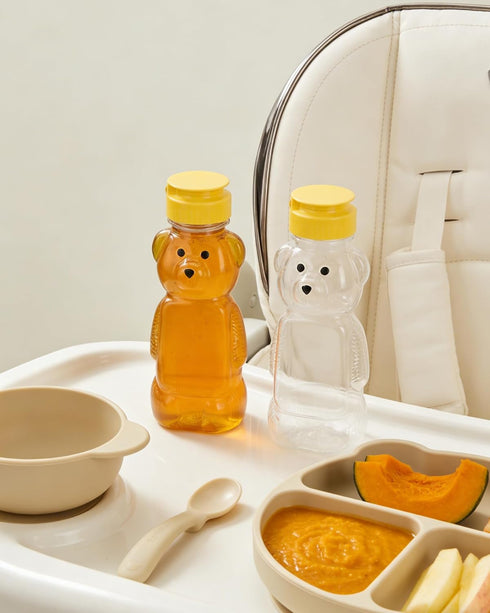 ZILAMGOO 2 8Oz (8 oz/ 2pcs) Pcs Plastic Bear Honey Bottle Cup with Yellow Flip Top Lid Bear Shaped Jar Honey Squeeze