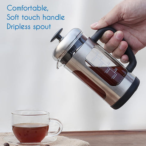 Easyworkz Stainless Steel French Press, 12 oz Coffee Tea Maker with Soft Grip Handle