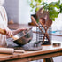Large Round Utensil Holder for Kitchen Counter, 5.2" x 5.2" x 6" with Wooden Base, Matte Black Cooking Organizer.