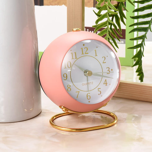 Tetino Analog Alarm Clocks,Retro Backlight Cute Simple Design Small Desk Clock with Night Light,Silent