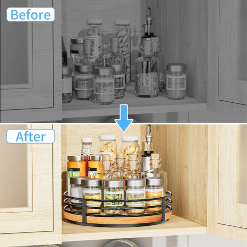 Wood Lazy Susan Turntable Organizer, 11" Round Wooden Lazy Susan for Kitchen Countertop, Dining Table, Pantry Storage