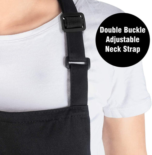 Xornis 2 Pack Adjustable Bib Aprons - 2 Pockets Apron for Women and Men in Black for Kitchen Cooking