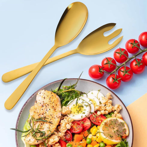 Heavy Duty Stainless Steel Salad Spoon and Fork Serving Set, Large Metal Serving Utensils for Home Kitchen Party