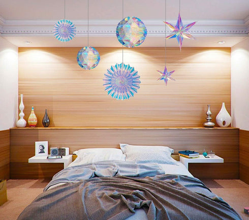 BTSD-home Iridescent Party Decorations, Hanging Honeycomb Ball, Decorative Paper Fan, Snowflake Garlands for Birthday