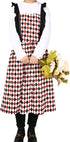 Violet Mist Cotton Linen Apron, Women Cross Back Apron with Pockets, Vintage Black and Red Argyle Pinafore Dress