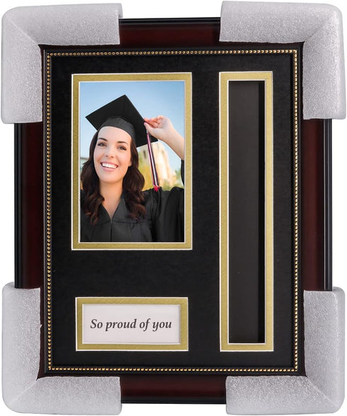 GraduatePro Graduation Picture Frame with Tassel Holder, Shadow Box Graduation Decoration Gift, Mahogany 4x6 Photo Frame