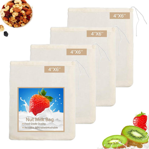 Nut Milk Bag - 4 Pack Reusable Cheese Cloths for Straining, Cold