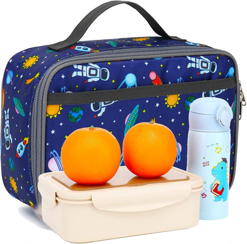 FlowFly Kids Insulated Lunch Box Mini Cooler Bag, Back to School Thermal Meal Tote Kit for Girls, Boys (Astronaut)
