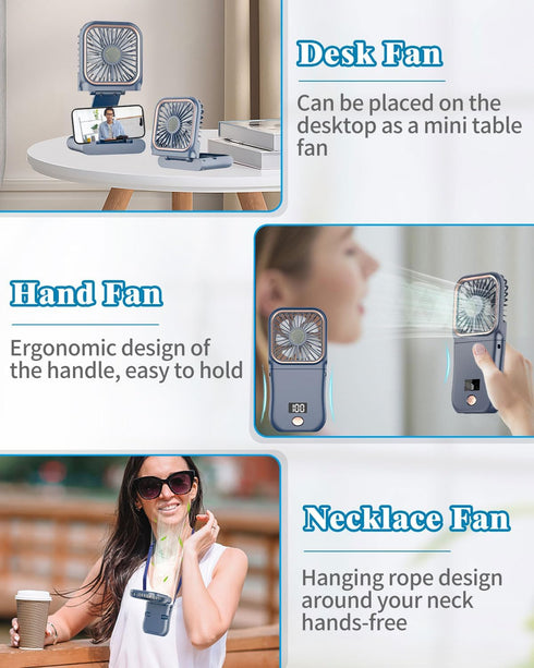 Portable Fan Rechargeable, Handheld 4000mAh Battery Operated Fan with Digital Display, Mini Pocket Fan for