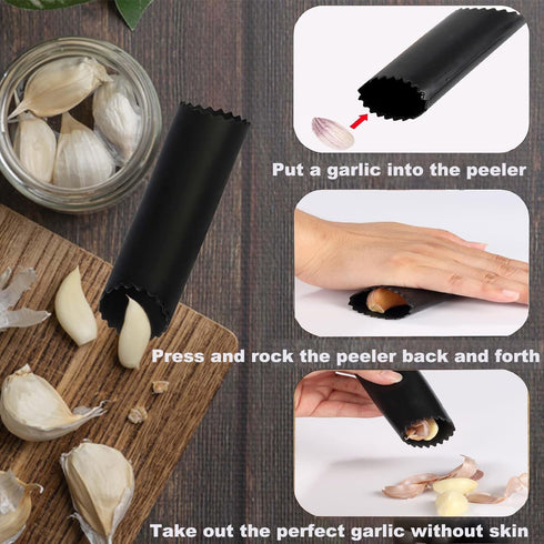 Dybepocih Set,3-in-1 Garlic Press Rocker,New Stainless Steel Garlic Mincer Garlic Crusher Garlic Crusher,Peeler